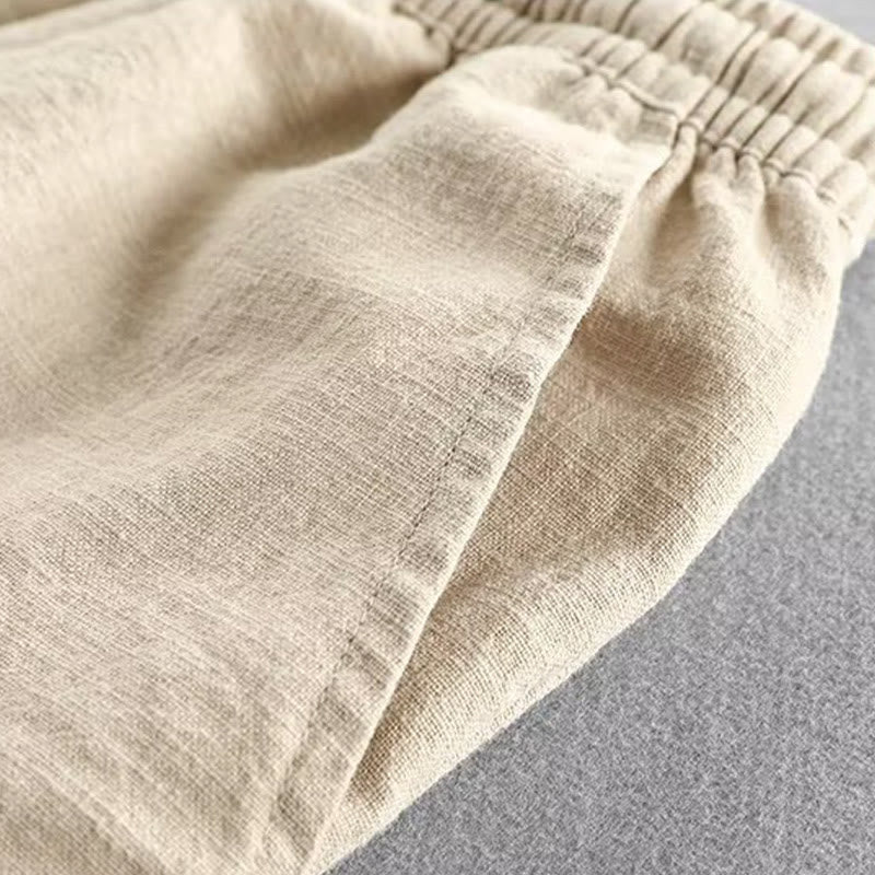 Drawstring Elastic Waist Cotton Men's Shorts With Pockets