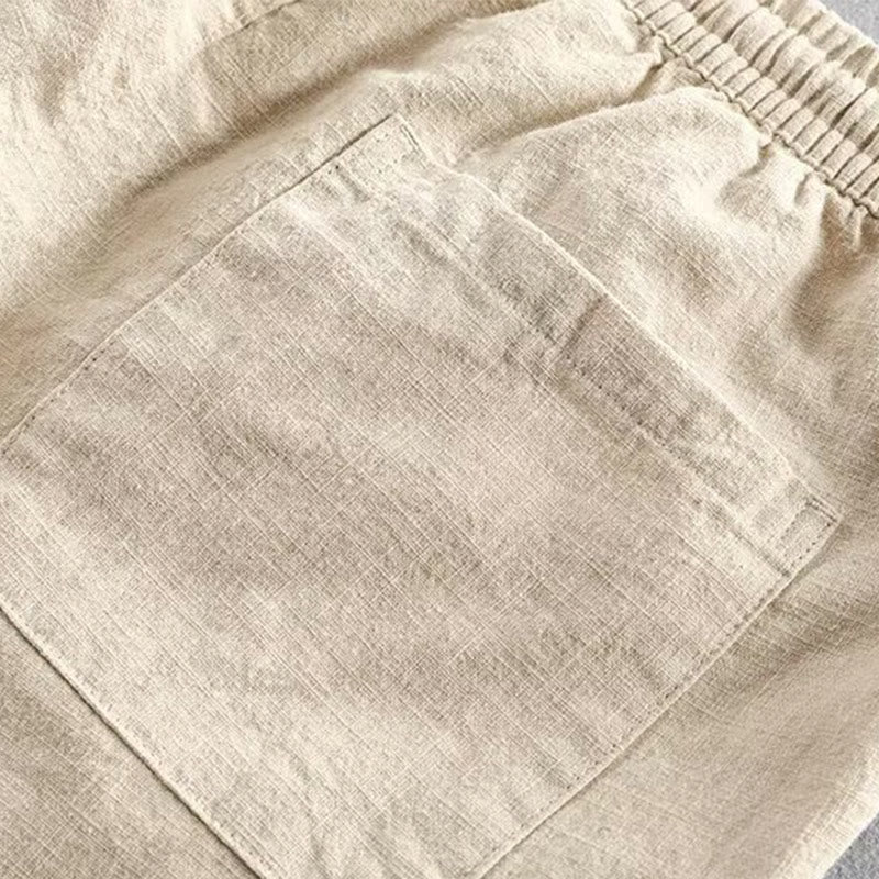 Drawstring Elastic Waist Cotton Men's Shorts With Pockets