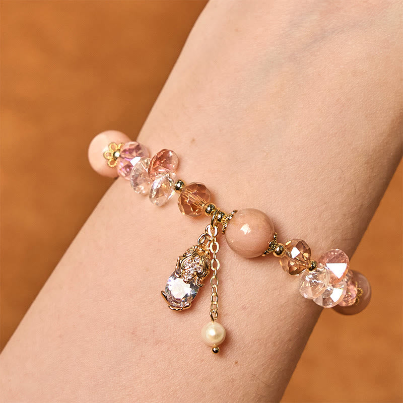 Natural Sunstone and Copper Pixiu Beaded Energy Bracelet