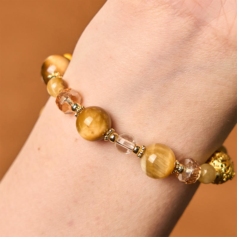 Natural Tiger Eye and Copper Weighted Strength Beaded Bracelet