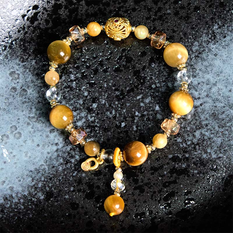 Natural Tiger Eye and Copper Weighted Strength Beaded Bracelet
