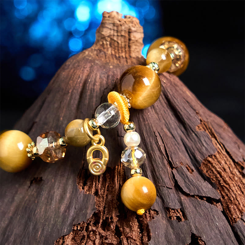 Natural Tiger Eye and Copper Weighted Strength Beaded Bracelet