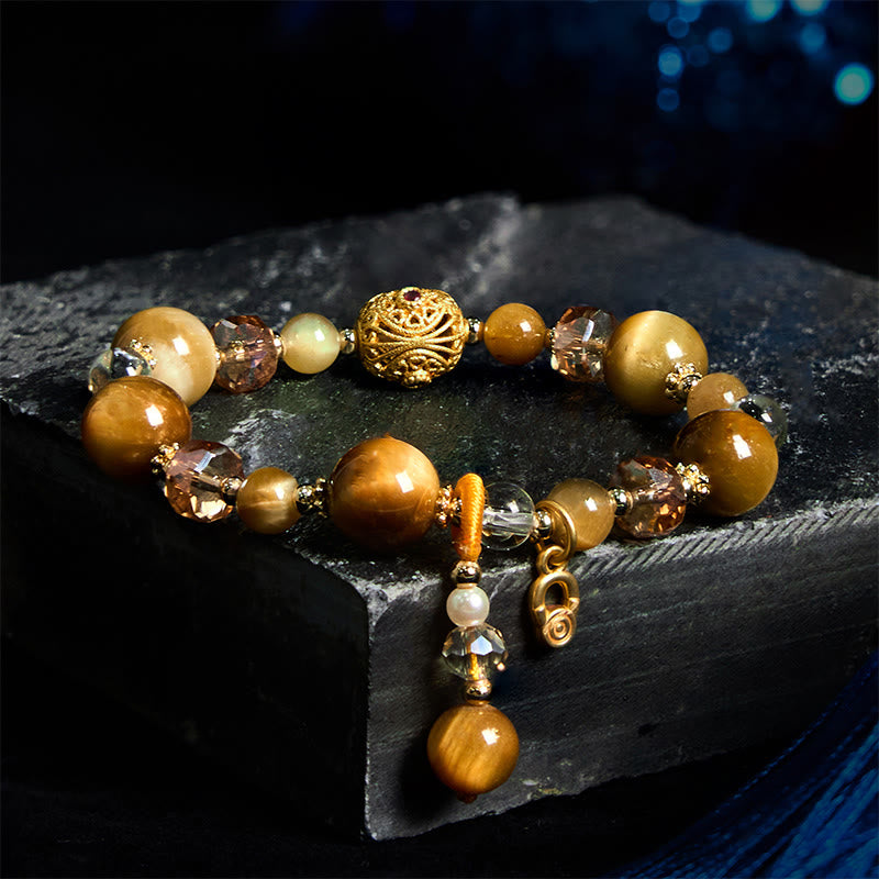 Natural Tiger Eye and Copper Weighted Strength Beaded Bracelet