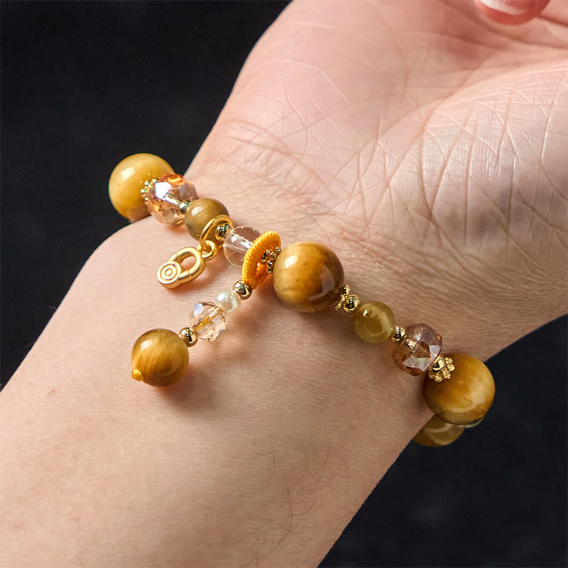 Natural Tiger Eye and Copper Weighted Strength Beaded Bracelet