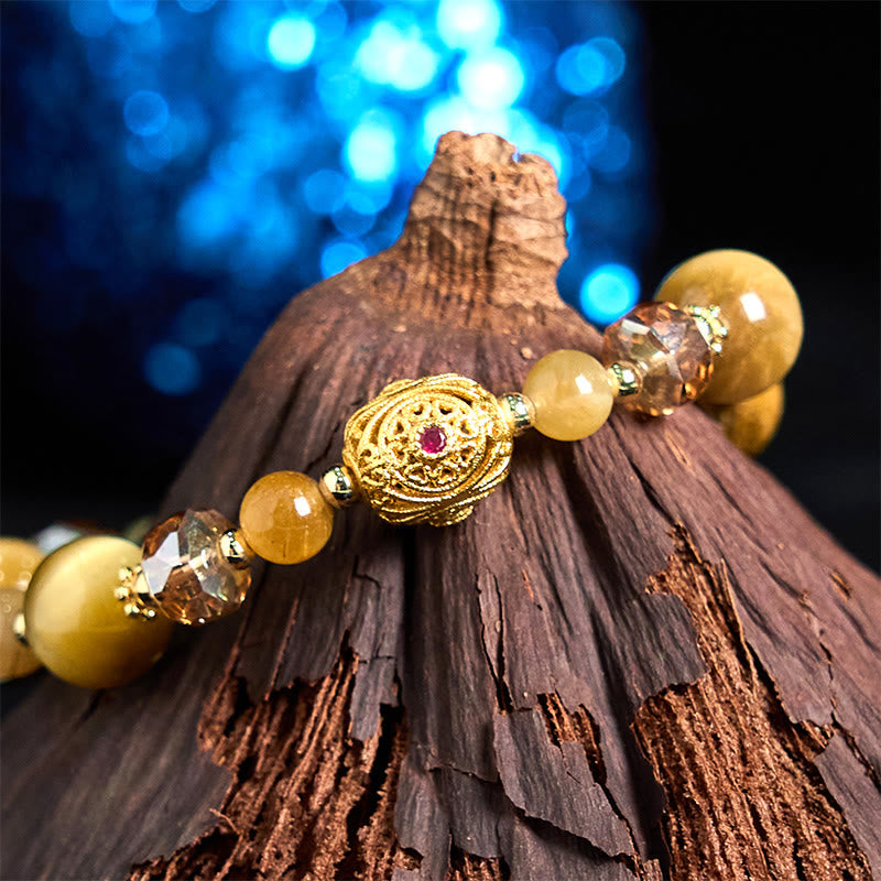 Natural Tiger Eye and Copper Weighted Strength Beaded Bracelet
