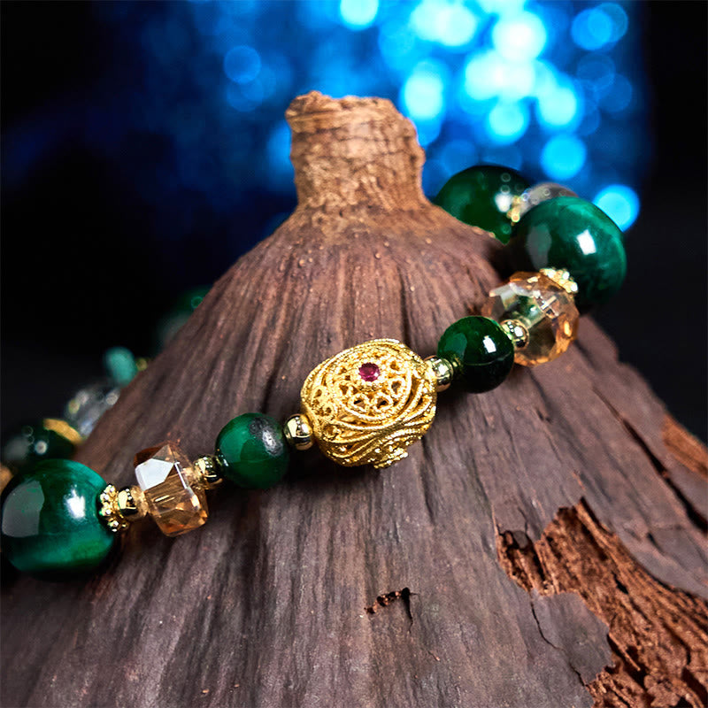 Natural Tiger Eye Beaded Bracelet with Copper Pixiu and Fox Totems