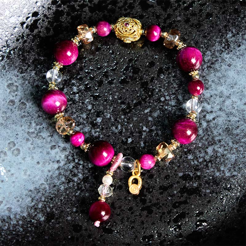 Natural Tiger Eye Beaded Bracelet with Copper Pixiu and Fox Totems