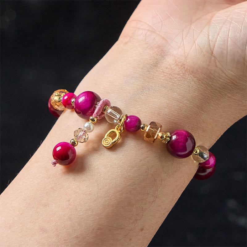 Natural Tiger Eye Beaded Bracelet with Copper Pixiu and Fox Totems