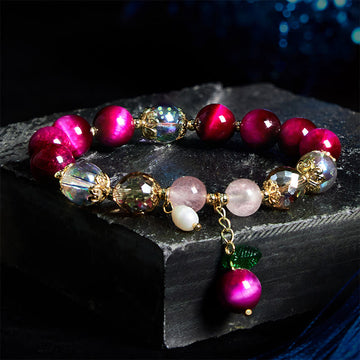 Natural Tiger Eye Beaded Bracelet with Copper Pixiu and Fox Totems