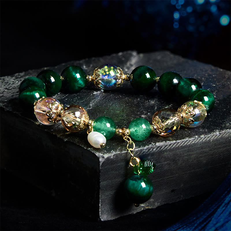 Natural Tiger Eye Beaded Bracelet with Copper Pixiu and Fox Totems
