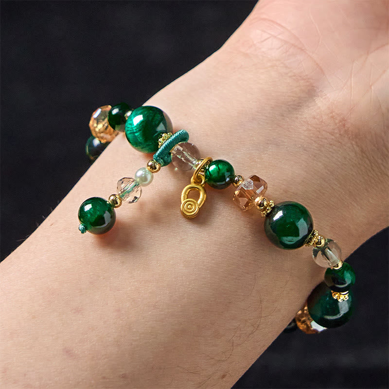 Natural Tiger Eye Beaded Bracelet with Copper Pixiu and Fox Totems