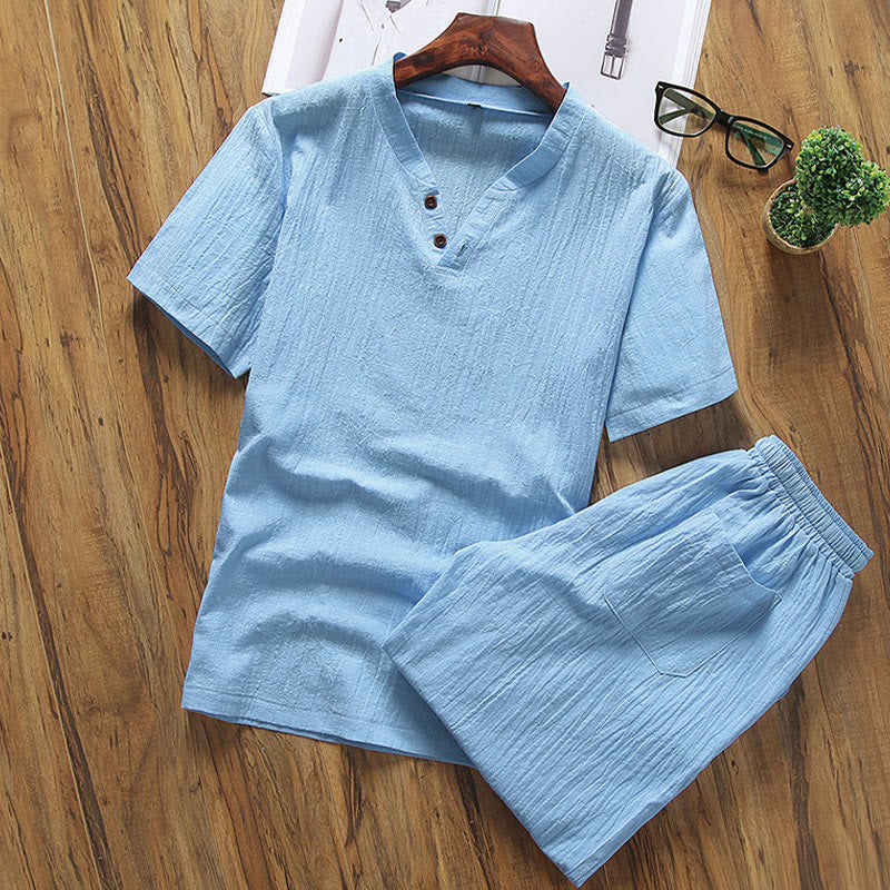 Cotton Linen Relaxed Fit Men's Meditation Shirt and Shorts Set