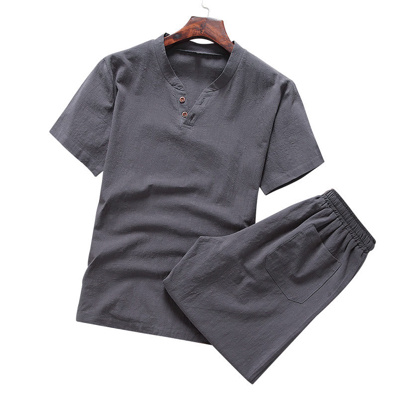 Cotton Linen Relaxed Fit Men's Meditation Shirt and Shorts Set