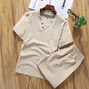 Cotton Linen Relaxed Fit Men's Meditation Shirt and Shorts Set
