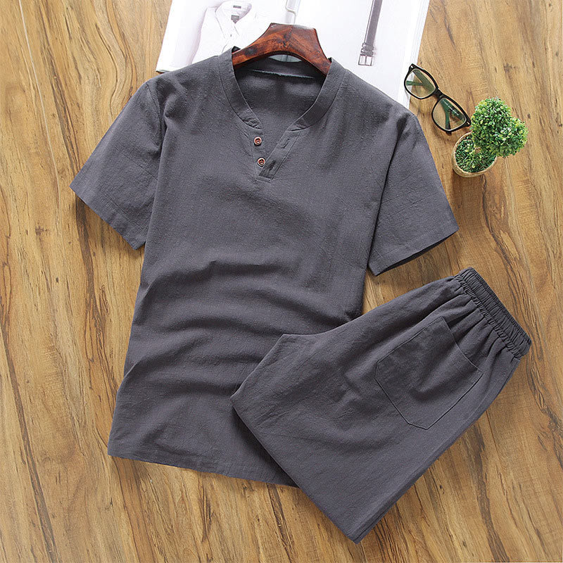 Cotton Linen Relaxed Fit Men's Meditation Shirt and Shorts Set