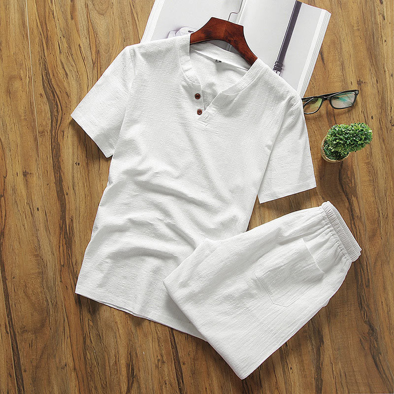 Cotton Linen Relaxed Fit Men's Meditation Shirt and Shorts Set