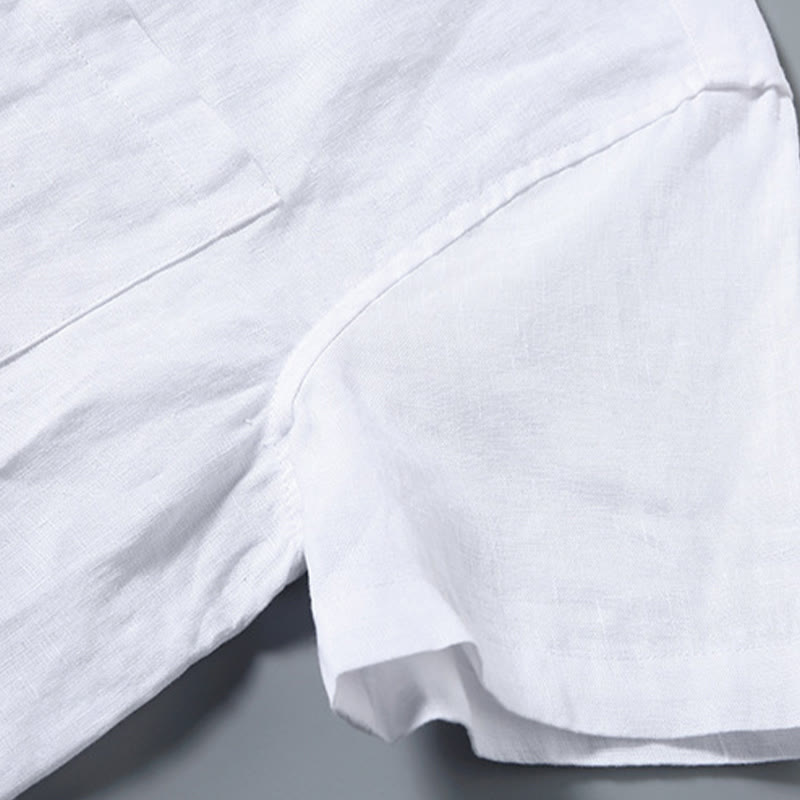 Summer Casual Pure Color Button Cotton Men's Short Sleeve Shirt WIth Pocket
