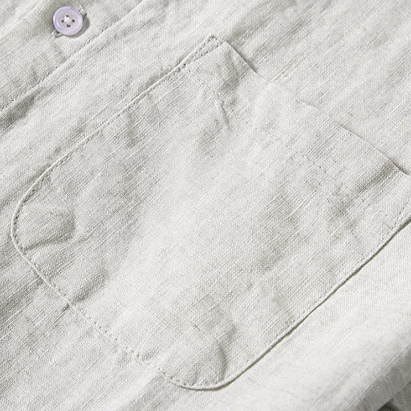 Summer Casual Pure Color Button Cotton Men's Short Sleeve Shirt WIth Pocket