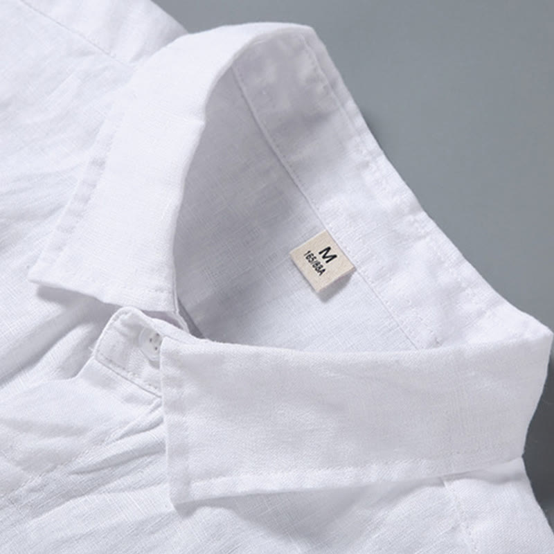 Summer Casual Pure Color Button Cotton Men's Short Sleeve Shirt WIth Pocket
