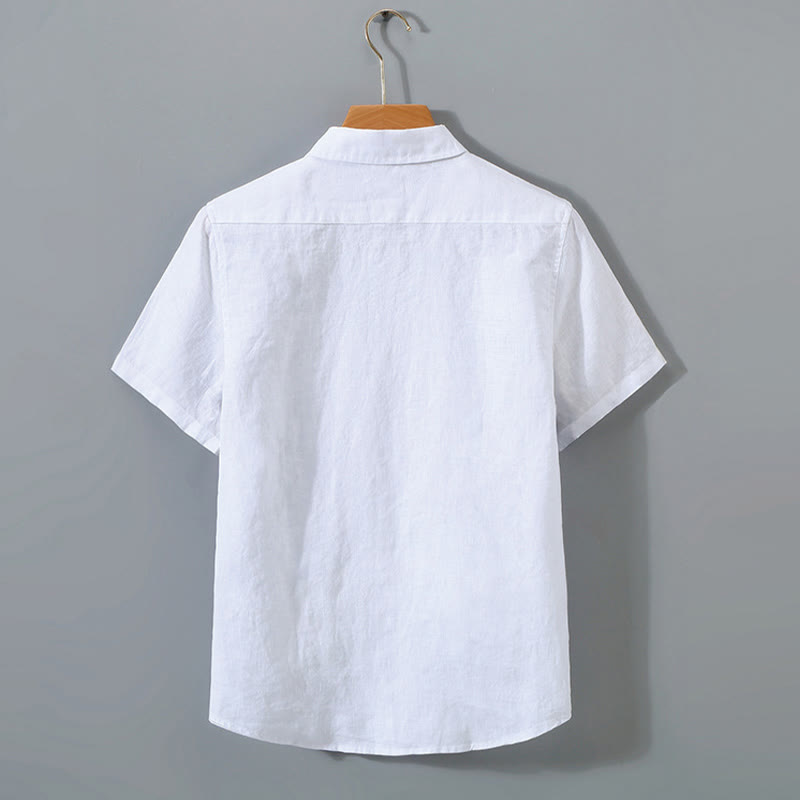Summer Casual Pure Color Button Cotton Men's Short Sleeve Shirt WIth Pocket