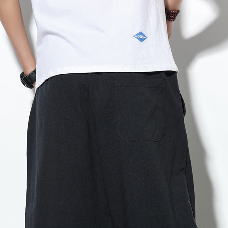 Casual Summer Drawstring 7-8 Length Linen Men's Harem Pants With Pockets