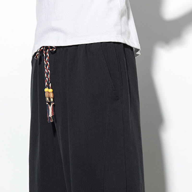 Casual Summer Drawstring 7-8 Length Linen Men's Harem Pants With Pockets