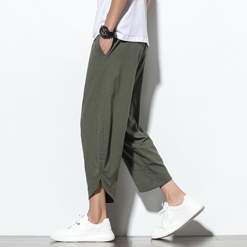 Casual Summer Drawstring 7-8 Length Linen Men's Harem Pants With Pockets