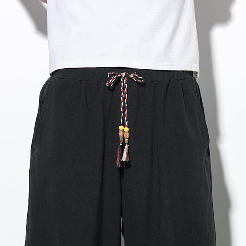Casual Summer Drawstring 7-8 Length Linen Men's Harem Pants With Pockets