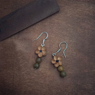 925 Sterling Silver Peach Wood & Green Sandalwood Flower Earrings