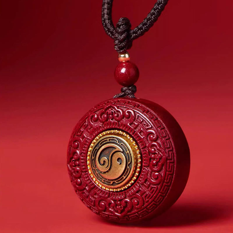 Natural Cinnabar Om Mani Padme Hum Rotatable Scripture Yin Yang Pattern Blessing Necklace String Pendant
