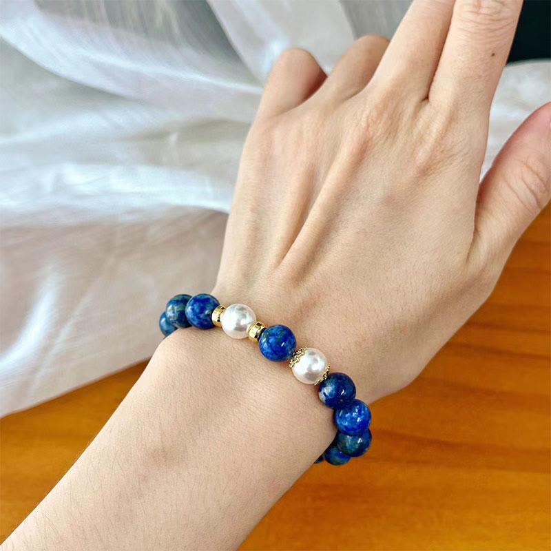 Lapis Lazuli and Pearl Beaded Serenity Balance Bracelet