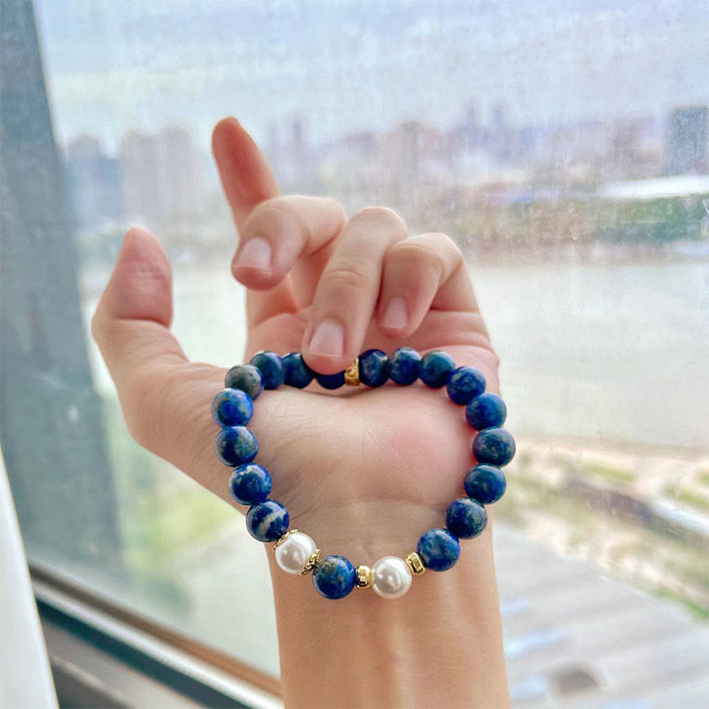 Lapis Lazuli and Pearl Beaded Serenity Balance Bracelet