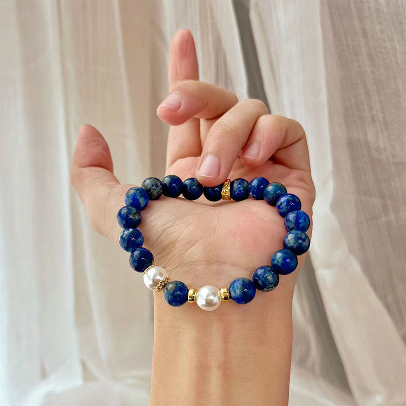 Lapis Lazuli and Pearl Beaded Serenity Balance Bracelet