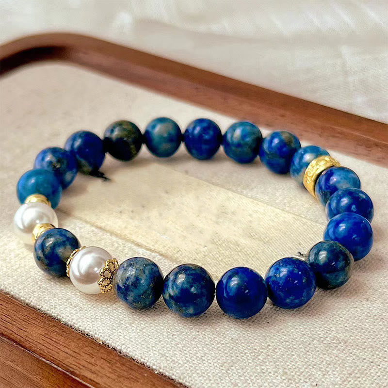 Lapis Lazuli and Pearl Beaded Serenity Balance Bracelet
