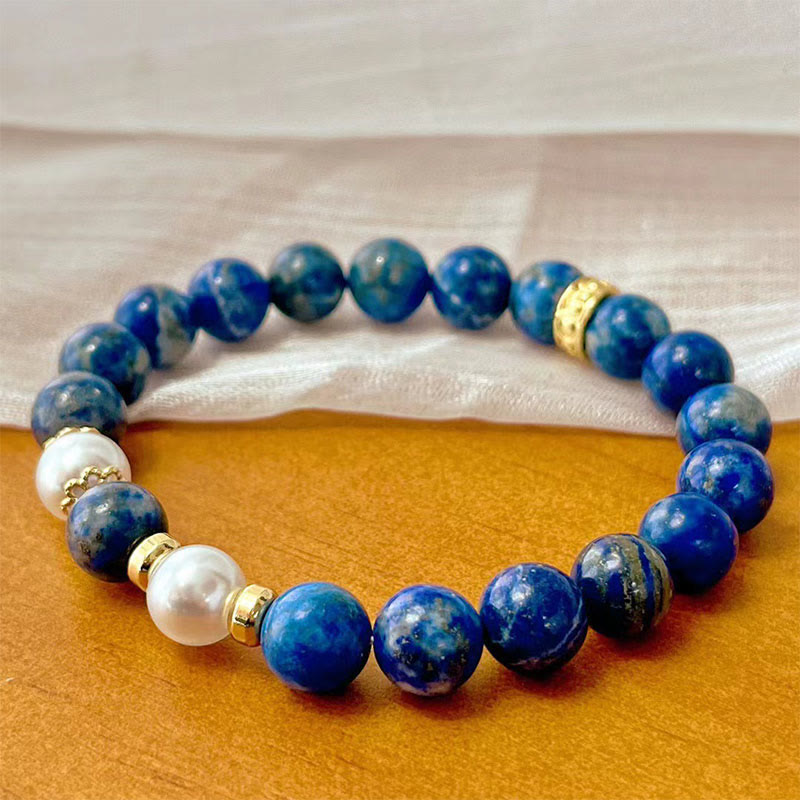 Lapis Lazuli and Pearl Beaded Serenity Balance Bracelet