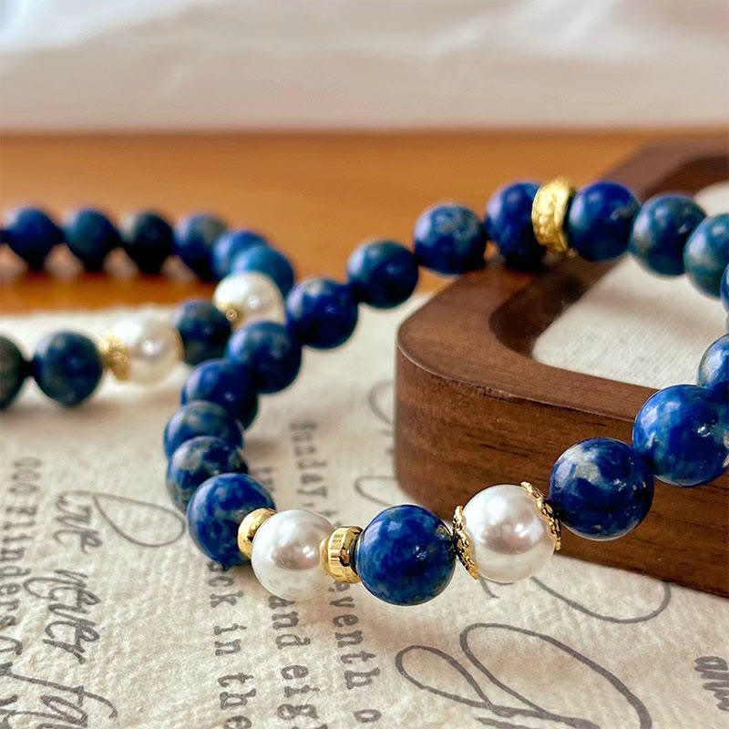 Lapis Lazuli and Pearl Beaded Serenity Balance Bracelet