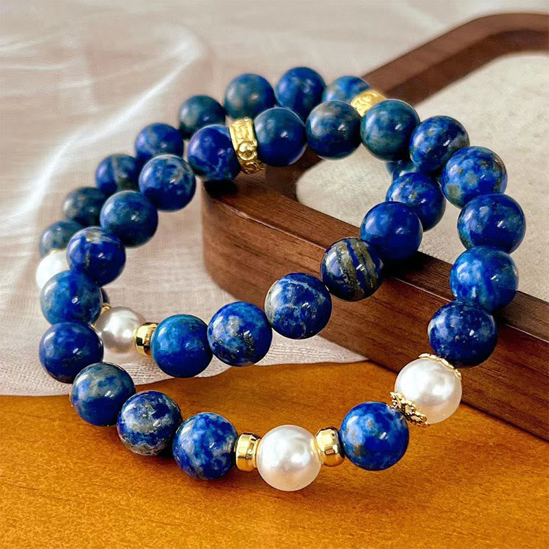 Lapis Lazuli and Pearl Beaded Serenity Balance Bracelet