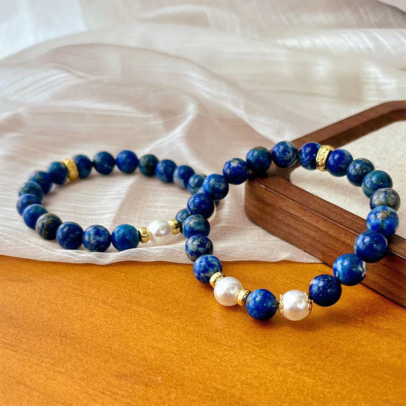 Lapis Lazuli and Pearl Beaded Serenity Balance Bracelet