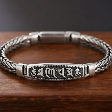 Tibetan Copper Weave Om Mani Padme Hum Relief Vajra Metal Bracelet