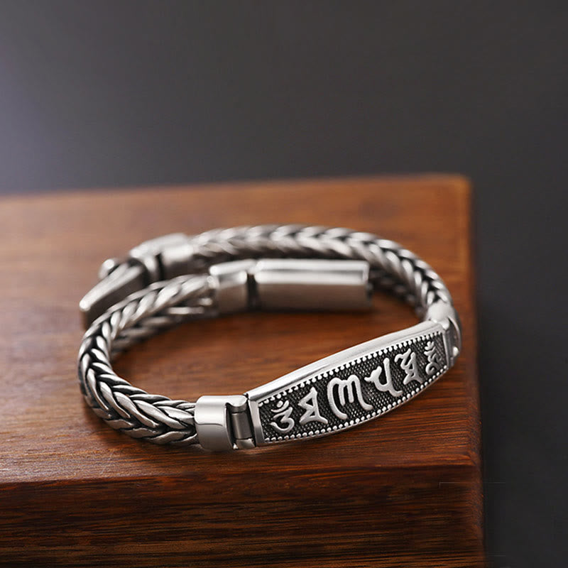 Tibetan Copper Weave Om Mani Padme Hum Relief Vajra Metal Bracelet