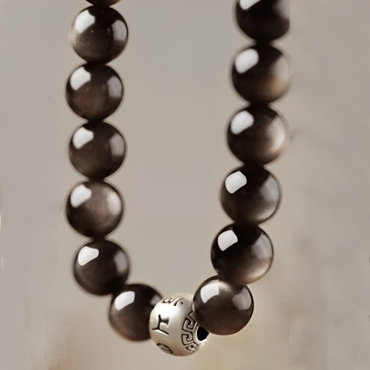Natural Silver Sheen Obsidian Om Mani Padme Hum Protection Bracelet
