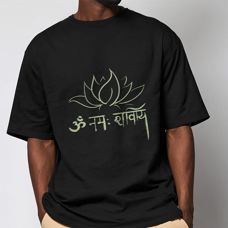 Tactile Cotton Sanskrit Mantra Lotus Meditation T-Shirt