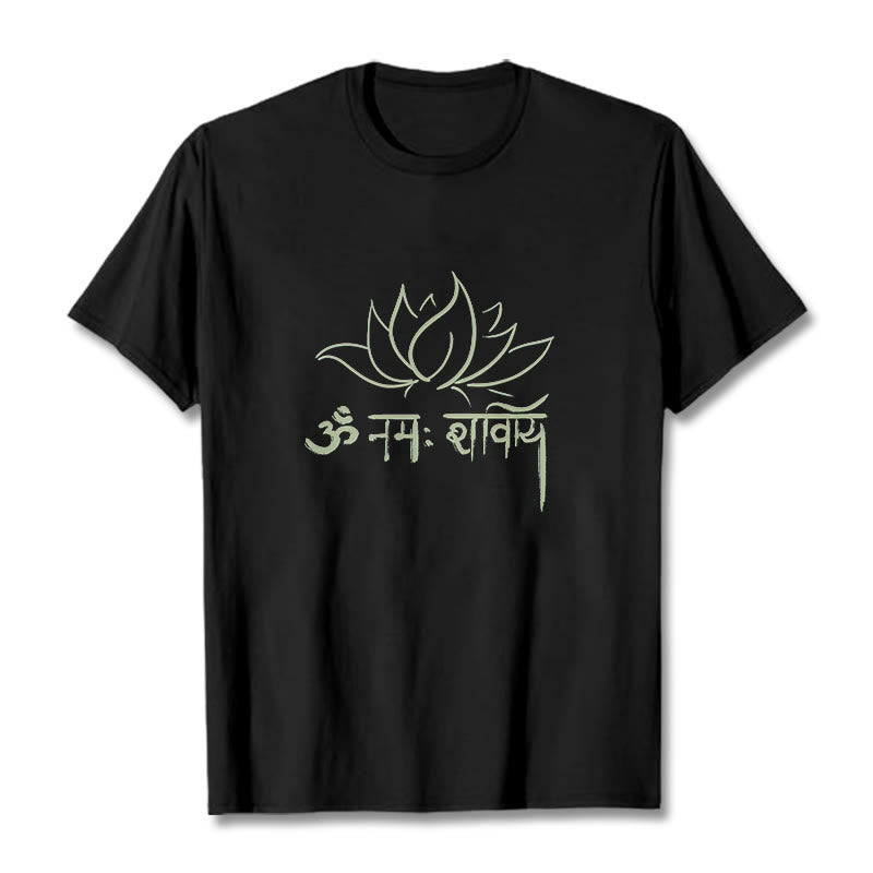 Tactile Cotton Sanskrit Mantra Lotus Meditation T-Shirt