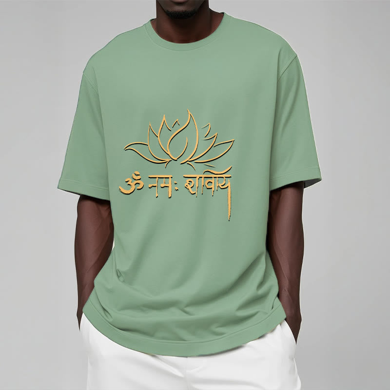 Tactile Cotton Sanskrit Mantra Lotus Meditation T-Shirt