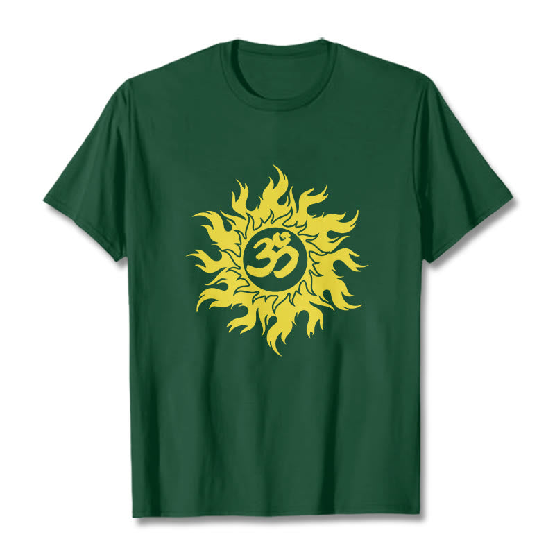 Soft Cotton OM Sanskrit Sun Graphic Meditation Tee