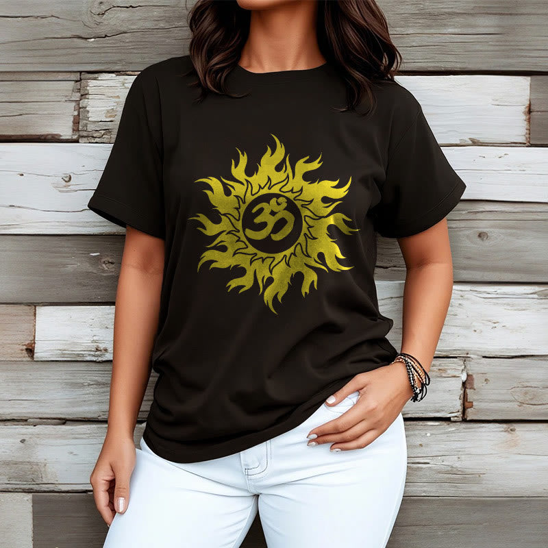 Soft Cotton OM Sanskrit Sun Graphic Meditation Tee