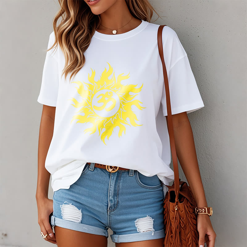 Soft Cotton OM Sanskrit Sun Graphic Meditation Tee