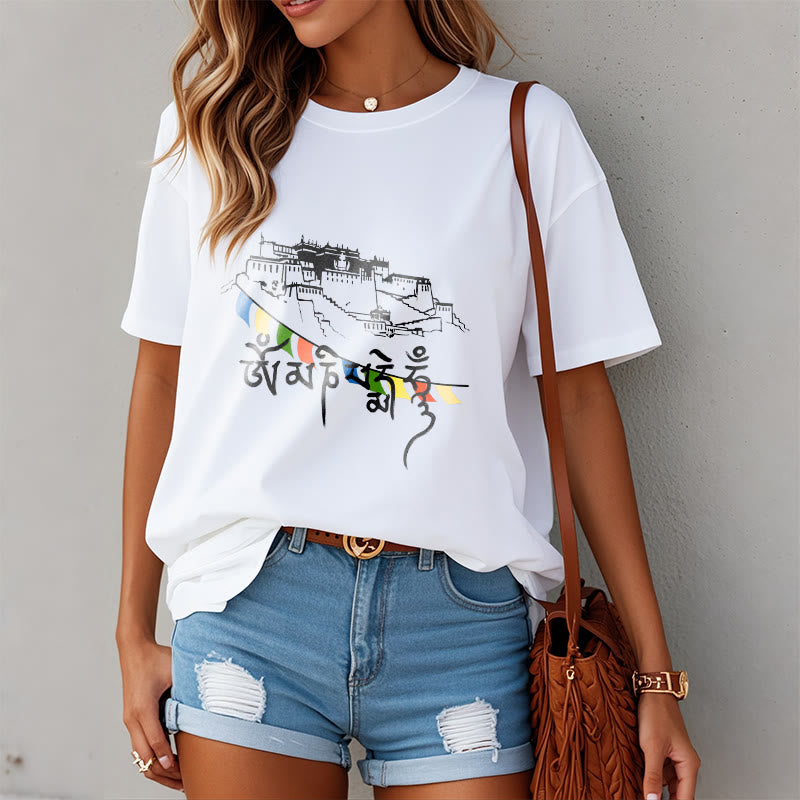 Soft Cotton Om Mani Padme Hum Graphic Meditation Tee