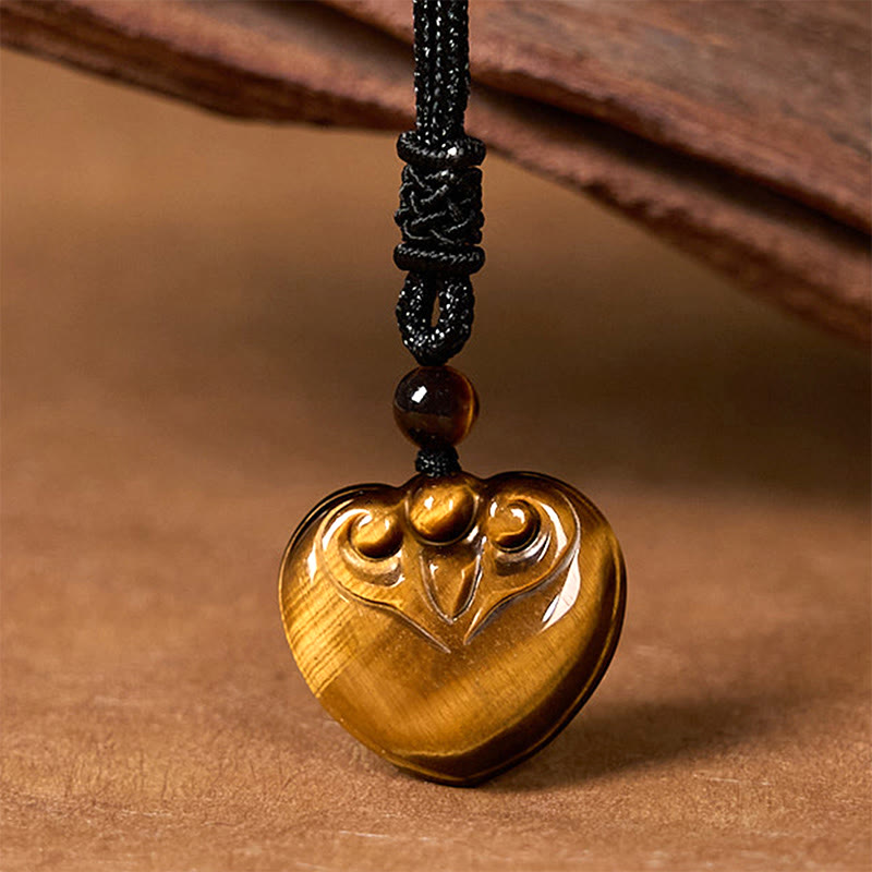Natural Tiger Eye Love Heart Pattern Protection Rope Necklace Pendant