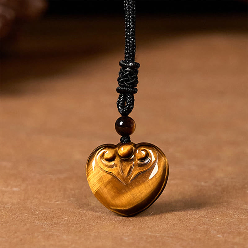 Natural Tiger Eye Love Heart Pattern Protection Rope Necklace Pendant
